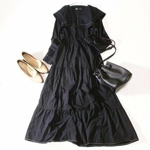 美品 ザラ ZARA コットン100％ 可愛い マキシ丈 ティアードワンピース XS 春 秋 合服 24C03