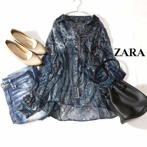 美品 ザラ ZARA ゆったり綺麗め 透けシフォン ブラウス M 春 夏 24E03