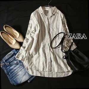 美品 ZARA TRAFALUC ザラ ゆったり可愛い 麻綿 シャツ L 春 夏 24E03