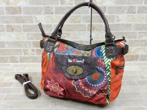 良品! Desigual/デシグアル We love! 2way ショルダーバッグ/ハンドバッグ ◯ 【6881y1】