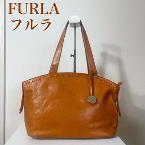 人気　FURLA フルラ　トートバッグ　ショルダー　肩がけ　レザー　本革　茶