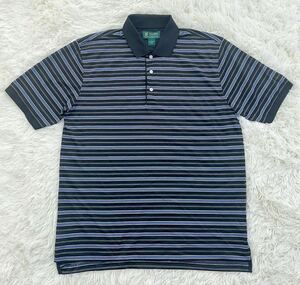 美品　BROOKS BROTHERS GOLF　ブルックス ブラザーズ　半袖　ボーダー　ゴルフシャツ　ポロシャツ　ブラック系　メンズ　Lサイズ