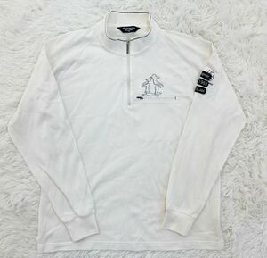 美品　MUNSINGWEAR　マンシングウェア　ハーフジップ　長袖　ゴルフシャツ　ゴルフウェア　ホワイト　メンズ　Mサイズ　デサント　日本製