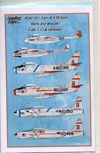 1/72Leading Edge models リーディングエッジデカール72-086　RCAF 401 Sqdn. Rams, 438 Wildcats F-86, T-33 & Vampires Model Decal Set