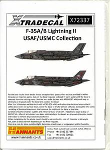 1/72　エクストラデカール　Xtradecal X72337　F-35A/B Lightning II USAF/USMA Collection