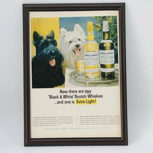 『ブラック & ホワイト 』ビンテージ 広告　60年代　フレーム 付 ポスター 当時物 額付 LIFE 雑誌 アンティーク Black & White WHISKIES