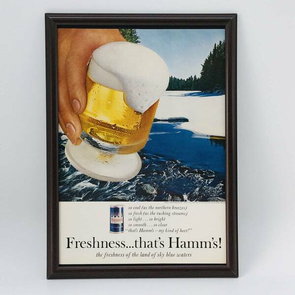 『 ハムズビール 』ビンテージ 広告　60年代　フレーム 付 ポスター 当時物 額付 LIFE 雑誌 アンティーク Hamms Beer