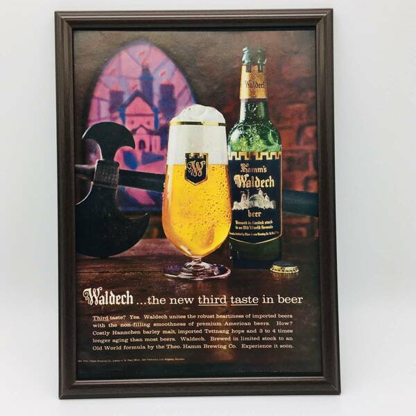 『 ヴィリンゲン ビール 』ビンテージ 広告　60年代　フレーム 付 ポスター 当時物 額付 LIFE 雑誌 アンティーク WALDECH BEER