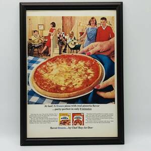 『 ビンテージシェフ ピザ 』ビンテージ 広告　60年代　フレーム 付 ポスター 当時物 額付 LIFE 雑誌 アンティーク Boyardee Pizza