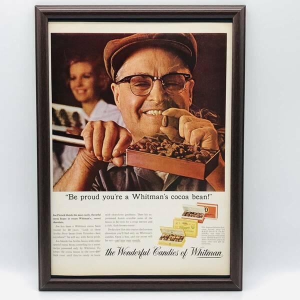 『 ホイットマンサンプラー　チョコレート 』ビンテージ 広告　60年代　フレーム 付 ポスター 当時物 額付 LIFE 雑誌 アンティーク