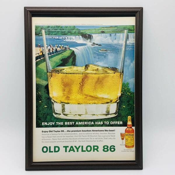 『 オールドテイラー バーボン 』ビンテージ 広告　60年代　フレーム 付 ポスター 当時物 額付 LIFE 雑誌 アンティーク OLD TAYLOR