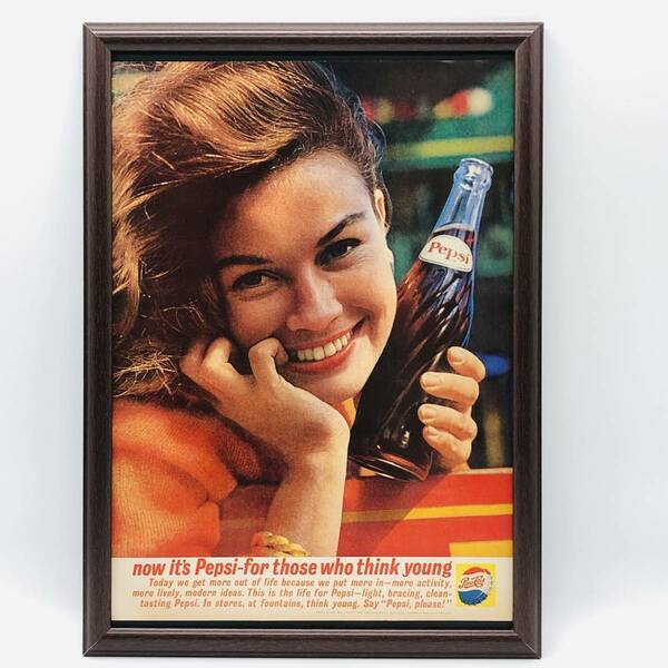 『 ペプシコーラ 』ビンテージ 広告　60年代　フレーム 付 ポスター 当時物 額付 LIFE 雑誌 アンティーク PEPSI COLA