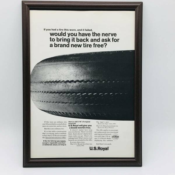 『 U.S ロイヤル タイヤ 』ビンテージ 広告　60年代　フレーム 付 ポスター 当時物 額付 LIFE 雑誌 アンティーク U.S.Royal TIRES