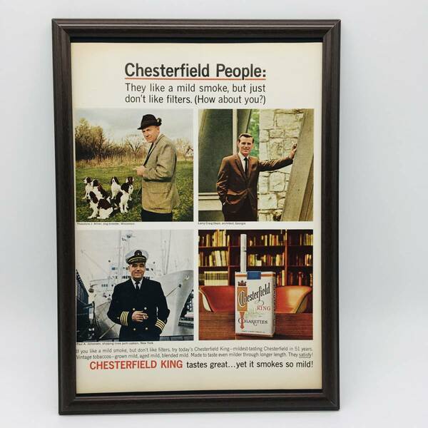 『 チェスターフィールド　煙草 』ビンテージ 広告　60年代　フレーム 付 ポスター 当時物 額付 LIFE 雑誌 アンティーク CHESTERFIELD