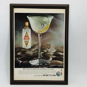 『 ギルビー　ジン 』ビンテージ 広告　60年代　フレーム 付 ポスター 当時物 額付 LIFE 雑誌 アンティーク GILBEY'S GIN