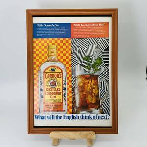 『 ゴードン ジン』ビンテージ 広告　60年代　フレーム 付 ポスター 当時物 額付 LIFE 雑誌 アンティーク GORDON'S GIN