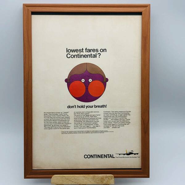 『 コンチネンタル航空 ( CONTINENTAL )』ビンテージ 広告　60年代　フレーム 付 ポスター 当時物 額付 LIFE 雑誌 アンティーク