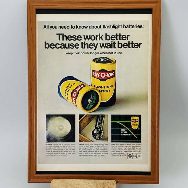 『 RAY-O-VAV 電池 』ビンテージ 広告　60年代　フレーム 付 ポスター 当時物 額付 LIFE 雑誌 アンティーク