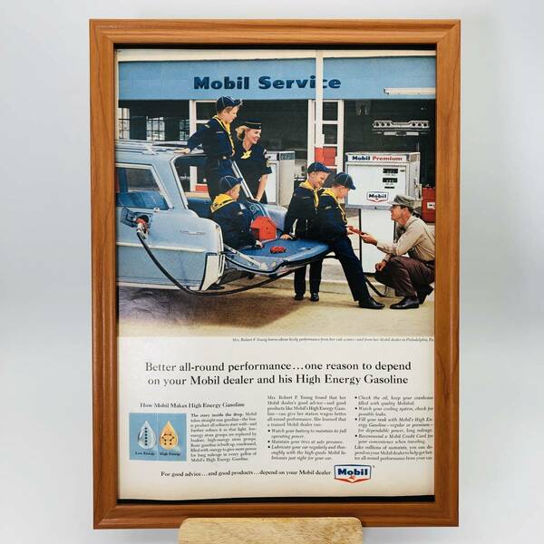 『 モービル石油　Mobil 』ビンテージ 広告　60年代　フレーム 付 ポスター 当時物 額付 LIFE 雑誌 アンティーク