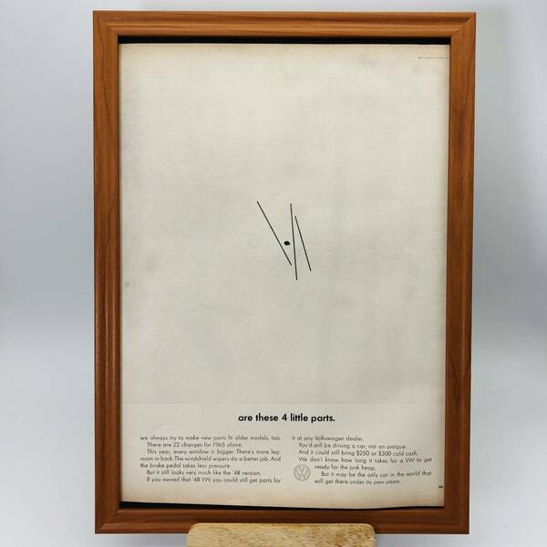 『 フォルクスワーゲン 』ビンテージ 広告　60年代　フレーム 付 ポスター 当時物 額付 LIFE 雑誌 アンティーク