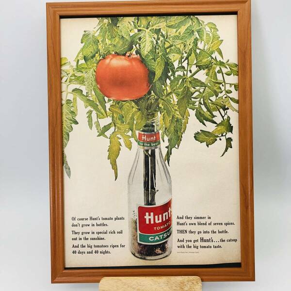 『 ハンツ トマトソース ( Hunt's )』ビンテージ 広告　60年代　フレーム 付 ポスター 当時物 額付 LIFE 雑誌 アンティーク