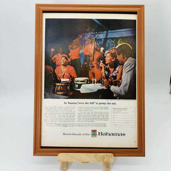 『 バハマ リゾート (BAHAMAS ) 』ビンテージ 広告　60年代　フレーム 付 ポスター 当時物 額付 LIFE 雑誌 アンティーク