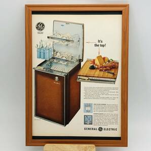 『 ゼネラルエレクトリック 食器洗浄機 』ビンテージ 広告　60年代　フレーム 付 ポスター 当時物 額付 LOOK 雑誌 アンティーク