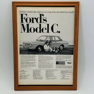 『 フォード コーティナ　Ford 』ビンテージ 広告　60年代　フレーム 付 ポスター 当時物 額付 LIFE 雑誌 アンティーク オリジナル