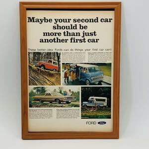 『 フォード　FORD 』ビンテージ 広告　60年代　フレーム 付 ポスター 当時物 額付 LIFE 雑誌 アンティーク オリジナル