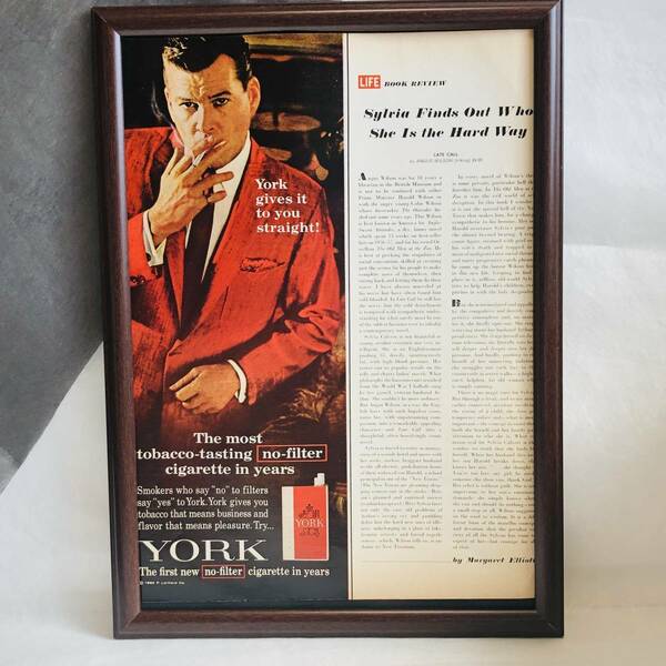『 ヨーク 煙草 』ビンテージ広告　1960年代　当時物　Ｂ4　フレーム付 LIFE 雑誌 広告 ポスター 額付 アンティーク YORK