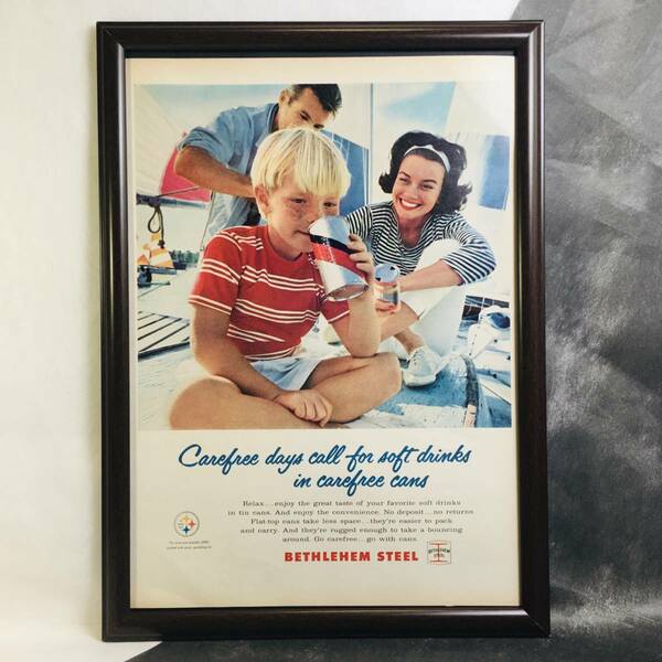 『 ベスレヘム・スチール 』ビンテージ広告　1960年代　当時物　Ｂ4　フレーム付 LIFE 雑誌 広告 ポスター アンティーク BETHLEHEM STEEL