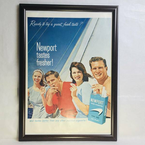 『 ニューポート　煙草 』ビンテージ広告　1960年代　当時物　Ｂ4　フレーム付 LIFE 雑誌 広告 ポスター 額付 アンティーク Newport