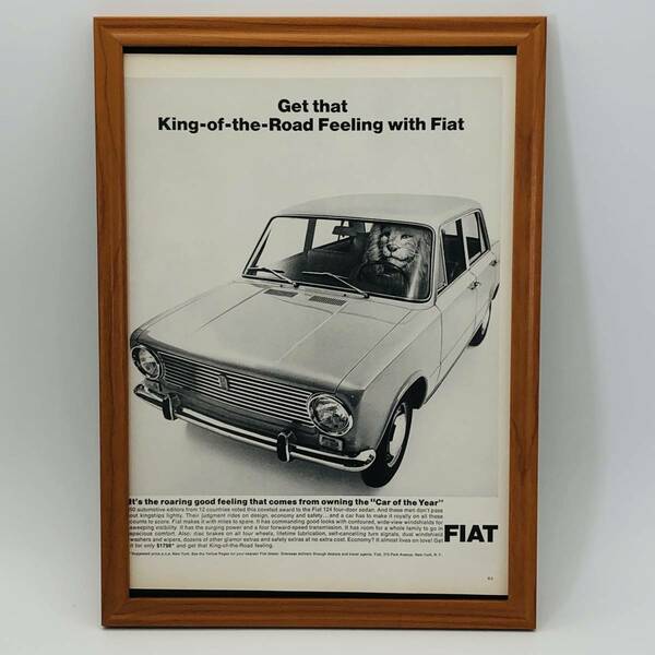 『 フィアット 自動車　FIAT 』ビンテージ 広告　60年代　フレーム 付 ポスター 当時物 額付 LIFE 雑誌 アンティーク オリジナル