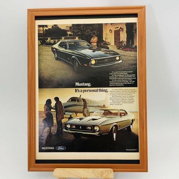 『 フォード マスタング 』ビンテージ 広告　60年代　フレーム 付 ポスター 当時物 額付 LIFE 雑誌 アンティーク オリジナル