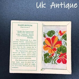 【英国 アンティーク】 シガレットカード　シルク 花刺繍 『 キンレンカ（ナスタチウム） 』　イギリス (TBK010)