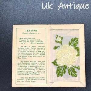 【英国 アンティーク】 シガレットカード　シルク 花刺繍 『 バラ（ティーローズ） 』　イギリス (TBK012)