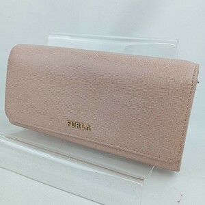 A #【商品ランク:B】 フルラ FURLA 本革 レザー ロゴメタル 長財布 ウォレット 小銭入れ有 12カードポケット ピンクベージュ系