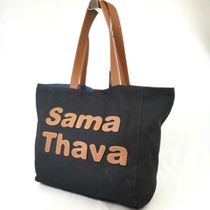 H ◎【商品ランク:B】サマンサタバサ Samantha thavasa ロゴデザイン キャンバス 一部レザー セミショルダー 肩掛け トートバッグ 婦人鞄