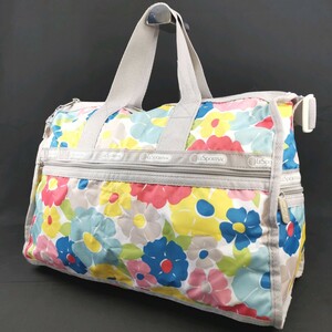 O ×【商品ランク:B】 レスポートサック LeSportsac 花柄 総柄 ナイロン ロゴデザイン ボストン / トラベル バッグ 婦人鞄 グレー系