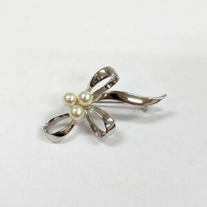 MIKIMOTO ミキモト 真珠 パール ブローチ M/S刻印 約4.2-4.6mm珠 シルバー ベビーパール アクセサリー