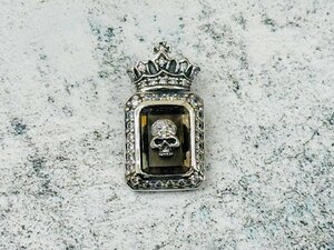 Memento mori ネックレス トップ ドクロ シルバー アクセ SV 925 スカル ラインストーン 重量13.1g ユニセックス ペンダント