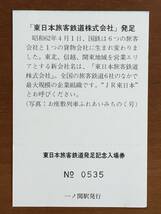 JR東日本 東北本線 一ノ関駅 140円 東日本旅客鉄道発足記念 記念入場券 4枚　1セット_画像3