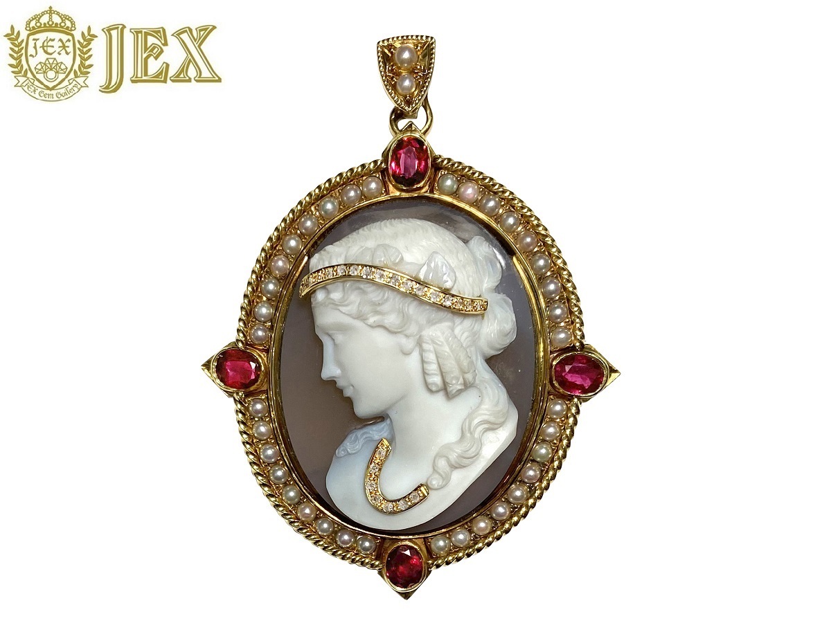 Stone Cameo K18ストーンカメオ ダイヤモンド ルビー パールペント