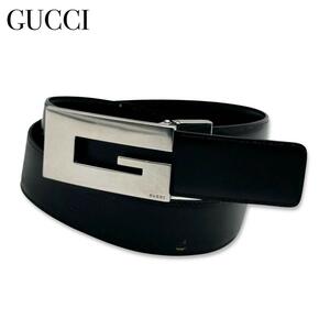 GUCCI グッチ レザー シルバー ベルト メンズ レディース ブラック ビジネス