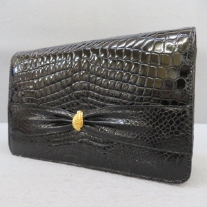 YSS3345* crocodile shoulder bag clutch car i knee exotic leather Gold metal fittings GENUINE CROCODILE*A