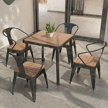 ガーデンテーブルセット 屋外ダイニングテーブルと椅子 5点セット4人用 金属フレーム プラスチック木製テーブル 防水性と耐日光性 D_画像1