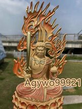 彩色不動明王座像 木彫仏像 仏教美術 精密細工 仏師で仕上げ品 高さ28cm_画像3