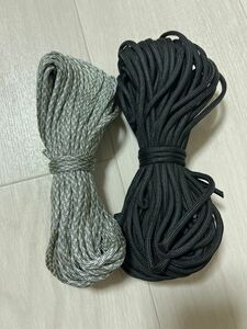 448　パラコード　ロープ　15ｍ　2色セット　ブラック系　リード　キャンプ　アウトドア　サバゲ―　編み物　　　