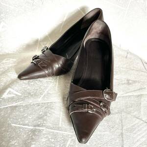 [COACH/ Coach ]7B high heel pumps dark brown / chocolate Brown leather buckle po Inte dotu business shoes 