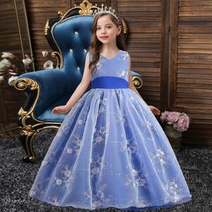 140cm child dress Kids dress long piano presentation musical performance . navy blue cool long child dress formal The Seven-Five-Three Festival wedding two next . birthday memory photographing blue 